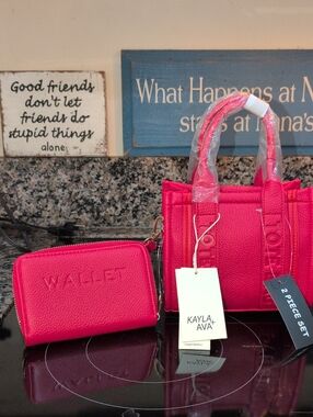 Red Kayla+Ava tote Bag With Matching Wallet And Shoulder Strap - NWT